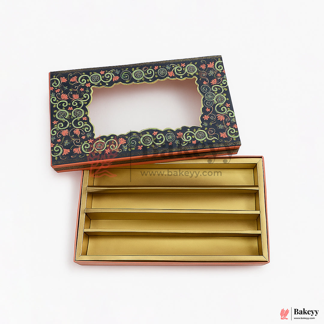 One Kg Sweet Box | 12x7x1.5 Inch | Premium Decorative Dry Fruit & Sweet Box – 4 Compartment Gift Packaging | 1 Piece