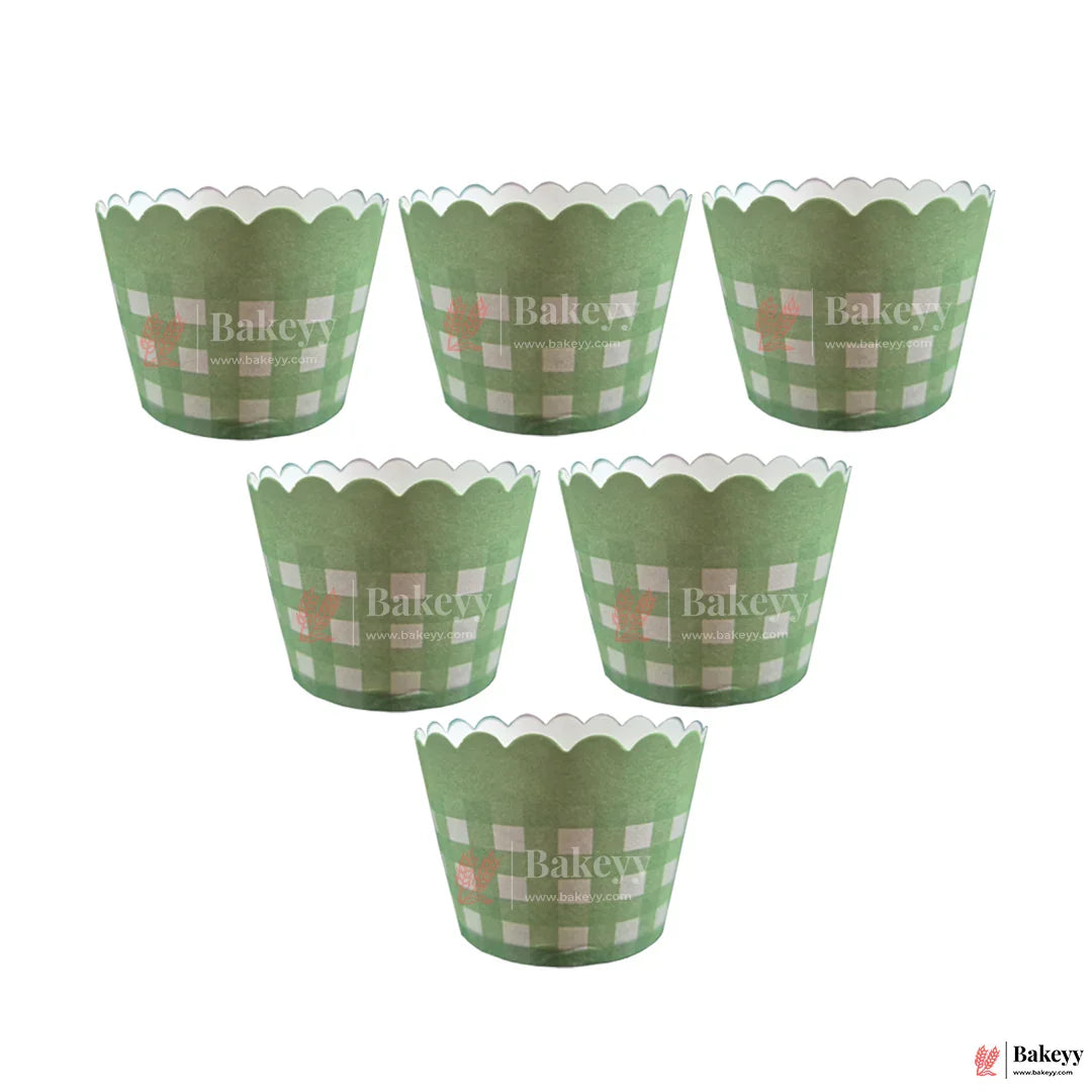 5cm | Green & White Striped Scallop-Edge Baking Cups – Premium Paper Muffin Cup Liners |Pack Of 50