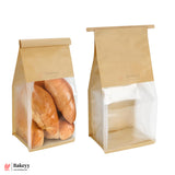 16x26x13cm Kraft Bread Bags with Transparent Window – Food-Grade & Stylish | Kraft Paper Pouches for Fresh Bakes | Baked Foods Packaging Storage | Pack Of 50