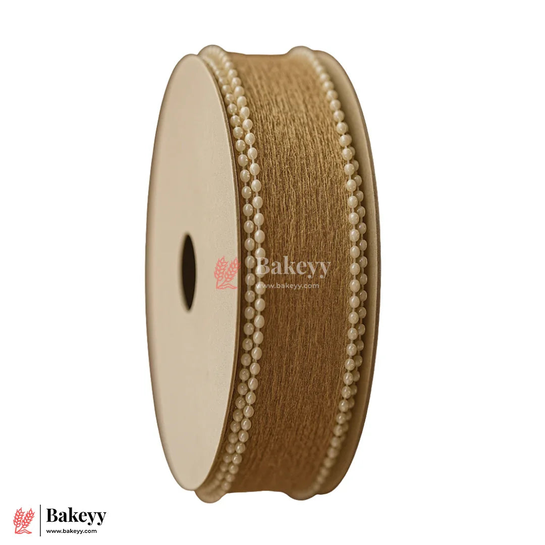 9mtr Special Beige Jute Ribbon with Pearl Beads | Decorative Trim for Gift Wrapping, Crafts