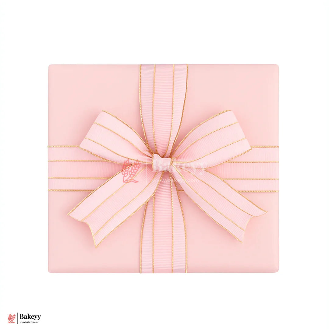 18mtr Premium Light Pink Grosgrain Ribbon with Golden Stitch – 1 Inch | Ideal for Gifting & Crafting