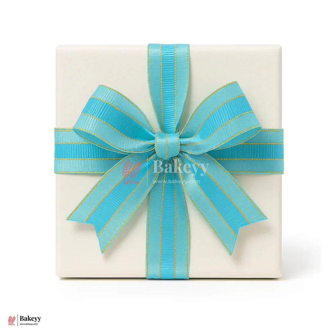 18mtr Premium Light Blue Grosgrain Ribbon with Golden Stitch – 1 Inch | Ideal for Gifting & Crafting