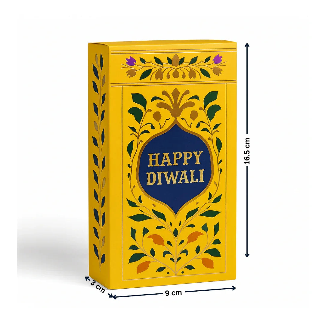 16.5x9x3 cm | Yellow Chocolate Bar Box – Happy Diwali Festive Design | Yellow | Pack of 10