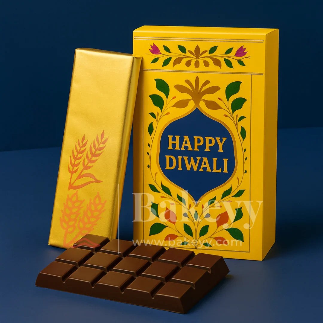 16.5x9x3 cm | Yellow Chocolate Bar Box – Happy Diwali Festive Design | Yellow | Pack of 10