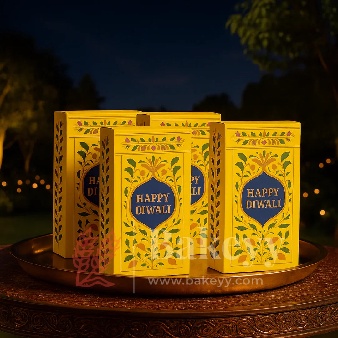 16.5x9x3 cm | Yellow Chocolate Bar Box – Happy Diwali Festive Design | Yellow | Pack of 10