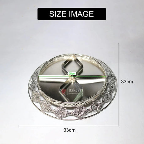 Luxurious Round Metal Serving Tray with Elegant Floral Design | Luxurious Silver-Plated Metal Dry Fruit Tray - Bakeyy.com - India - Luxurious Round Metal Serving Tray with Elegant Floral Design | Luxurious Silver-Plated Metal Dry Fruit Tray - Default Title