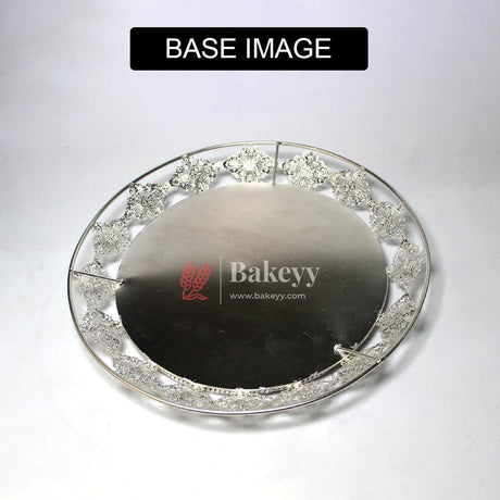 Luxurious Round Metal Serving Tray with Elegant Floral Design | Luxurious Silver-Plated Metal Dry Fruit Tray - Bakeyy.com - India - Luxurious Round Metal Serving Tray with Elegant Floral Design | Luxurious Silver-Plated Metal Dry Fruit Tray - Default Title