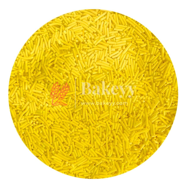 Yellow Color Vermicelli Sprinklers - Bakeyy.com - India - Yellow Color Vermicelli Sprinklers - 100 gm / Yellow