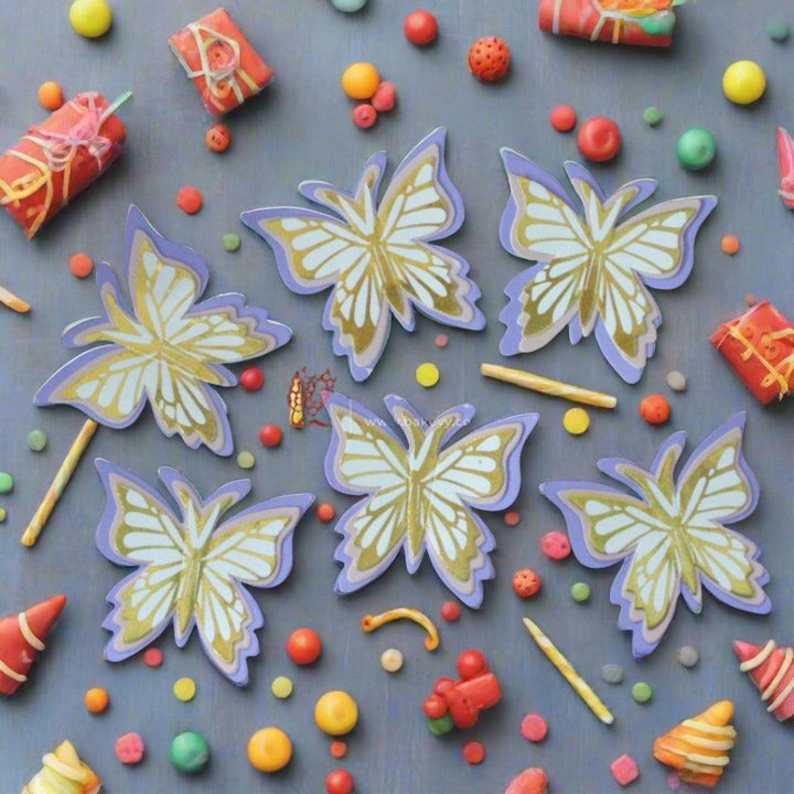 6 Pcs Enchanting Accents: Shiny Butterfly Cake Toppers | 3D Butterfly Decorations - Bakeyy.com