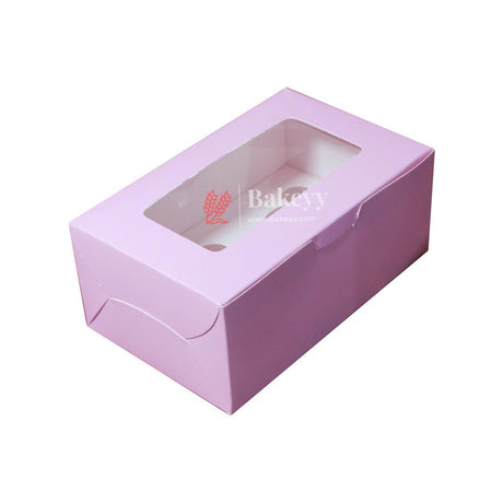 2 Cupcake Box | With Window On The Top | Pink Color | - Bakeyy.com - India - 2 Cupcake Box | With Window On The Top | Pink Color | - Pack of 10