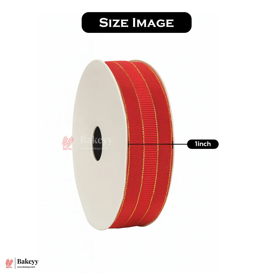 18mtr Premium Red Grosgrain Ribbon with Golden Stitch – 1 Inch | Ideal for Gifting & Crafting