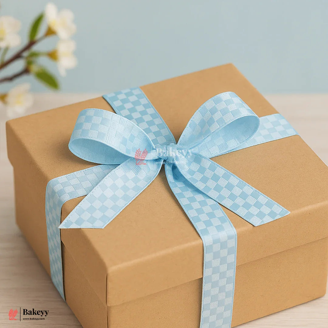 2cm |18 Mtr Premium Elegant Aqua Blue Checkered Satin Ribbon Roll – Elegant Finish for Gift Wrapping & Crafts| 1 Roll