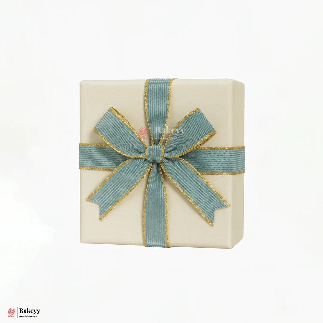 343 | Elastic Sky Blue Ribbon with Gold Borders – 3cm Width | 18 Meters Roll