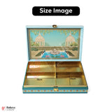 30x20x5cm| Premium Peacock Themed MDF Hamper Box with Gold Compartments – 4 Section Gift Box for Rakhi & Dry Fruits |