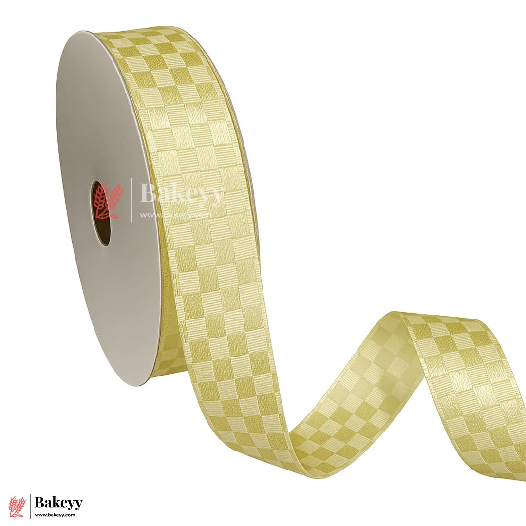 2cm | 18 Mtr Elegant Cream Colored Checkered Satin Ribbon Roll – Premium Quality for Gift Wrapping & Crafts