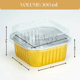 Yellow food container with dimensions and 'Bakey' branding on a white background