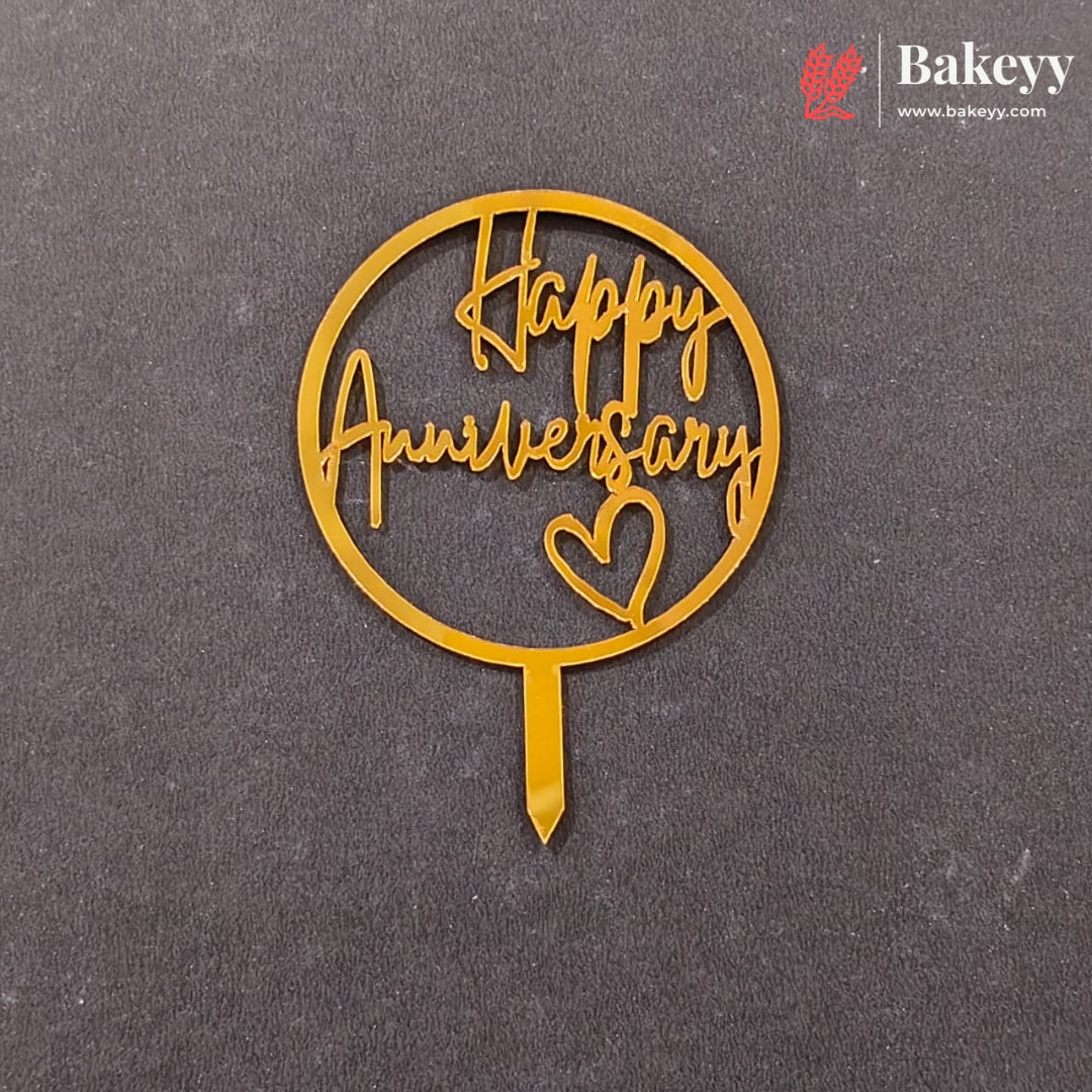 3 Inch Happy Anniversary Acrylic Cake Topper | Mixed Designs | Pack of 10