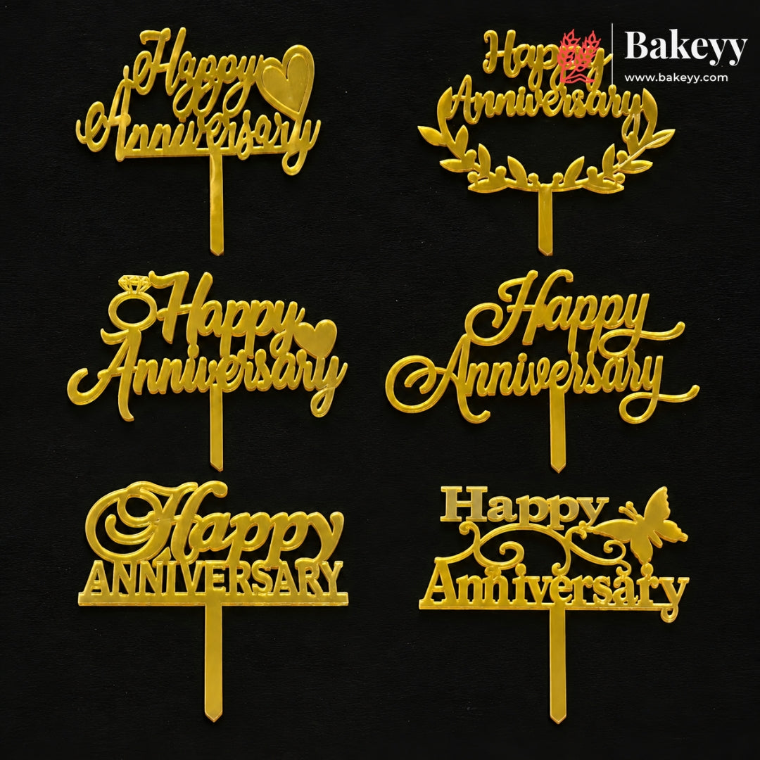 3 Inch Happy Anniversary Acrylic Cake Topper | Mixed Designs | Pack of 10