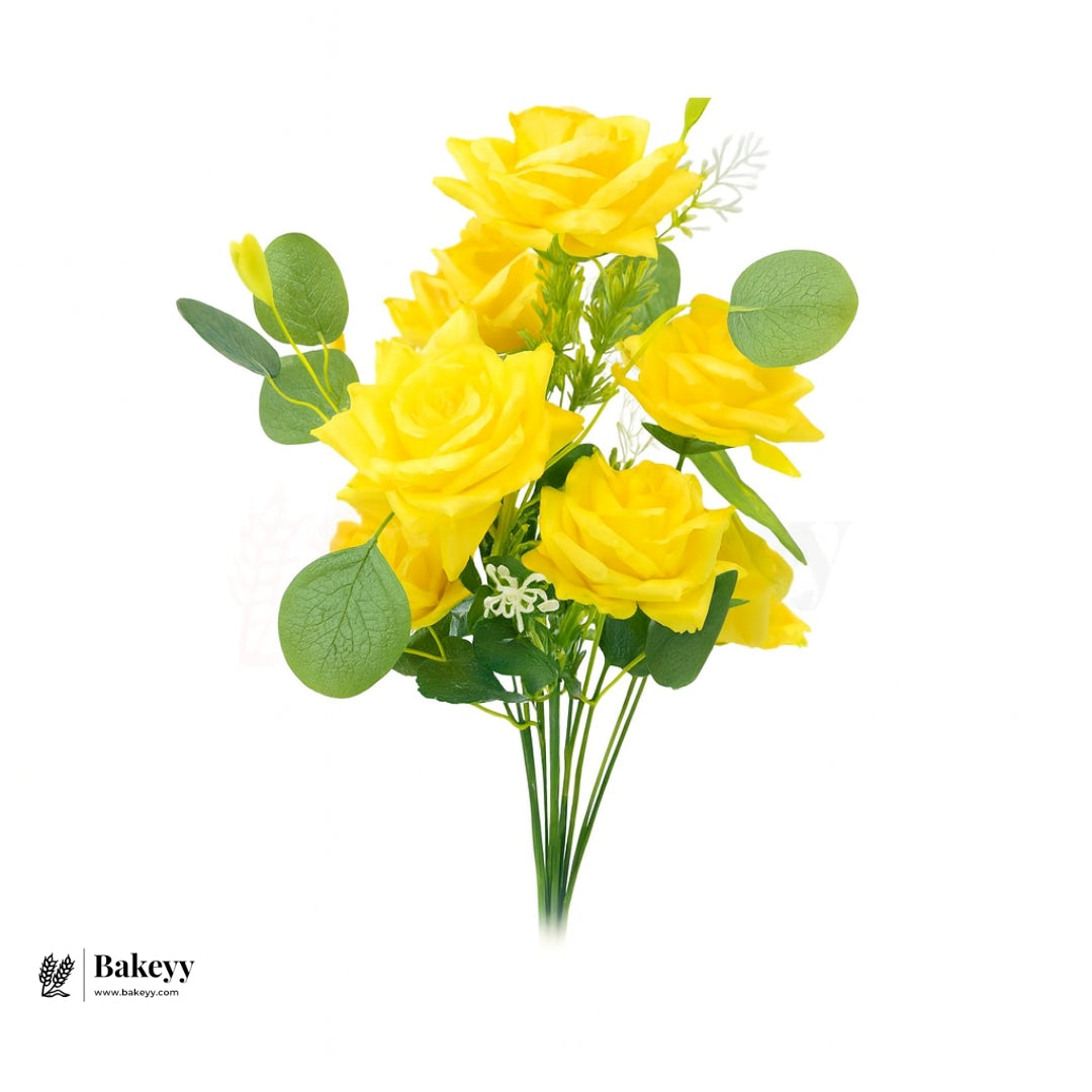 Artificial Bloomed Rose Flower Bouquet - 40cm | Elegant Faux Floral Bunch for Home Decor, Vase Styling & Events - Pack of 1