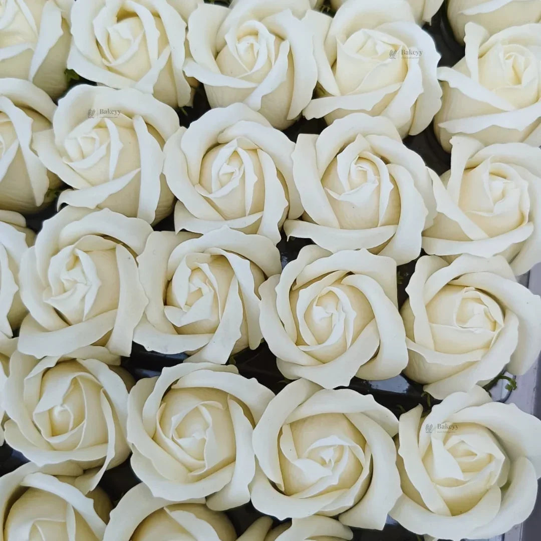 Artificial Soap Rose Flowers | Realistic Rose Heads for Gift Boxes, Hampers & Decoration | Pack of 50 (Copy) - Bakeyy.com - India - Artificial Soap Rose Flowers | Realistic Rose Heads for Gift Boxes, Hampers & Decoration | Pack of 50 (Copy) - Cream 480.00