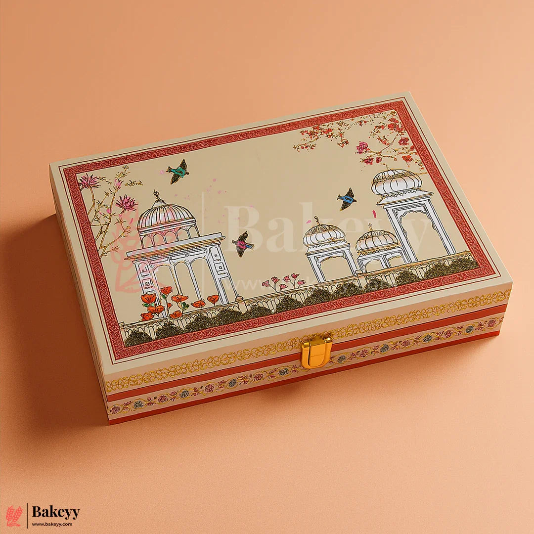 30x20x5cm | Premium MDF Decorative Hamper Box with 4 Compartments – Festive Gifting Edition | Pack of 1