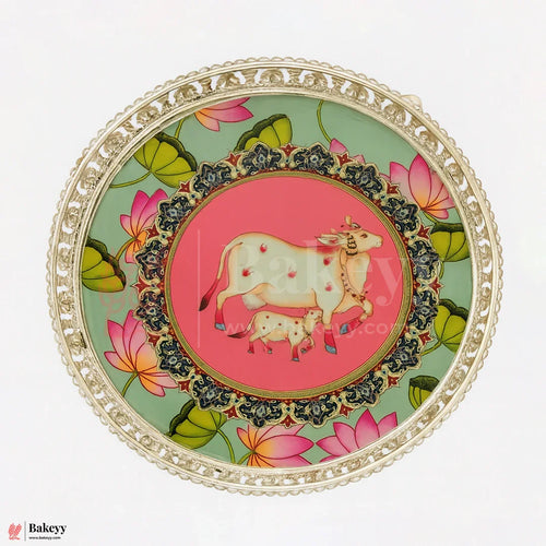 8 Inch Elegant Silver Plated Decorative Pooja Thali | Round Metal Tray Home Decor Items | Pichwai Tray for Return Gifts | Decorative Tray - Bakeyy.com - India - 8 Inch Elegant Silver Plated Decorative Pooja Thali | Round Metal Tray Home Decor Items | Pichwai Tray for Return Gifts | Decorative Tray - Default Title