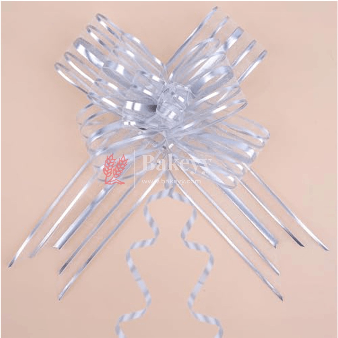 Large Organza Pull Flower Ribbon Bows - Pack of 10 for Gift Wrapping & Decorations - Bakeyy.com - India - Large Organza Pull Flower Ribbon Bows - Pack of 10 for Gift Wrapping & Decorations - Silver