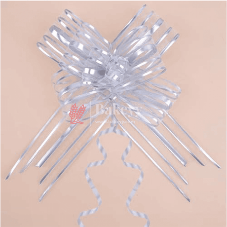 Large Organza Pull Flower Ribbon Bows - Pack of 10 for Gift Wrapping & Decorations - Bakeyy.com - India - Large Organza Pull Flower Ribbon Bows - Pack of 10 for Gift Wrapping & Decorations - Silver