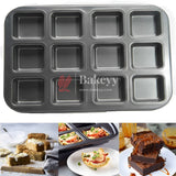 Brownie Cake Pan, 12-Cavity Non-Stick Square Muffin Pan Blondie Bakeware, Heavy Duty Carbon Steel Pan for Oven Baking