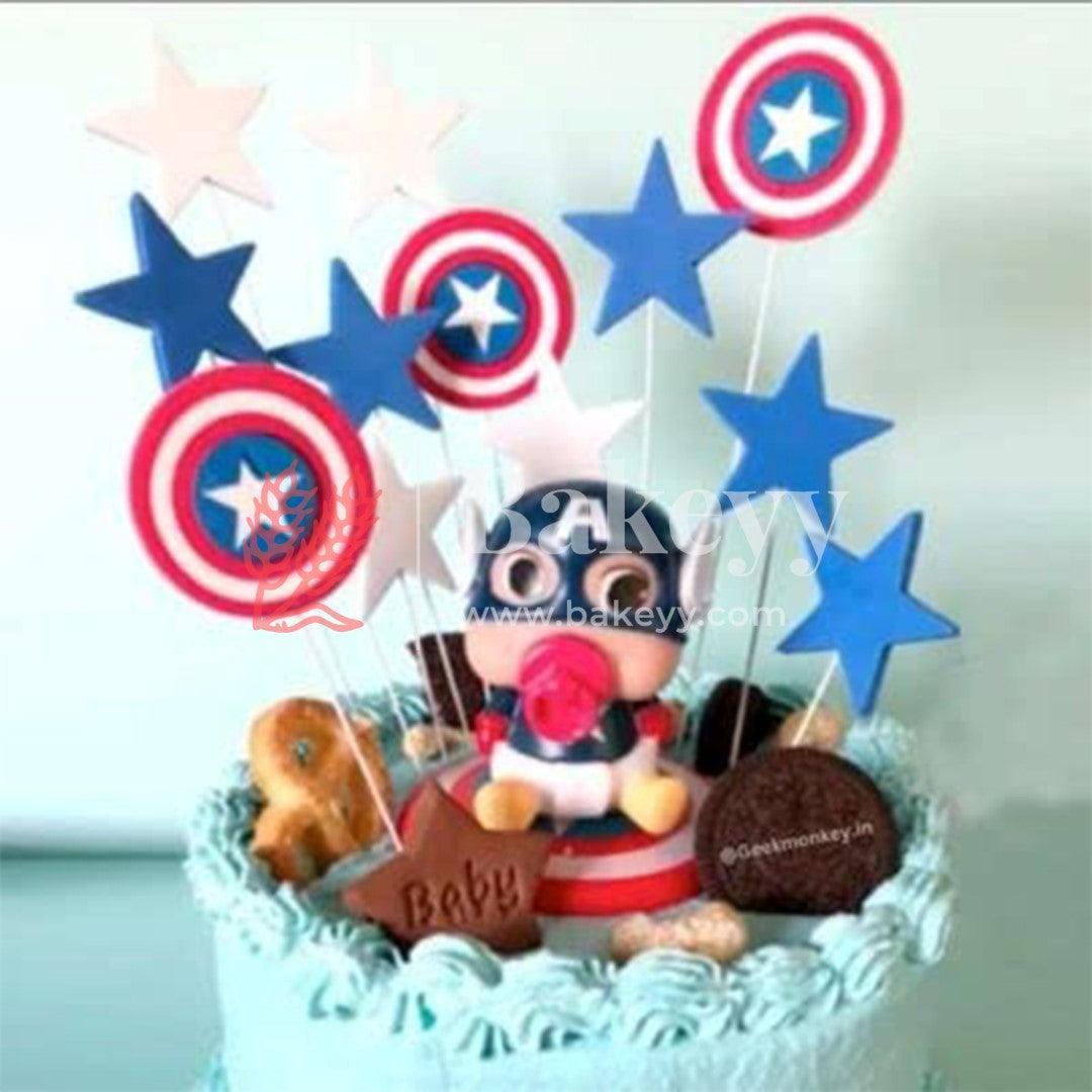 Baby Captain America Bobble Head Cake Topper l Doll Toy Cake Topper - Bakeyy.com - India - Baby Captain America Bobble Head Cake Topper l Doll Toy Cake Topper - Default Title