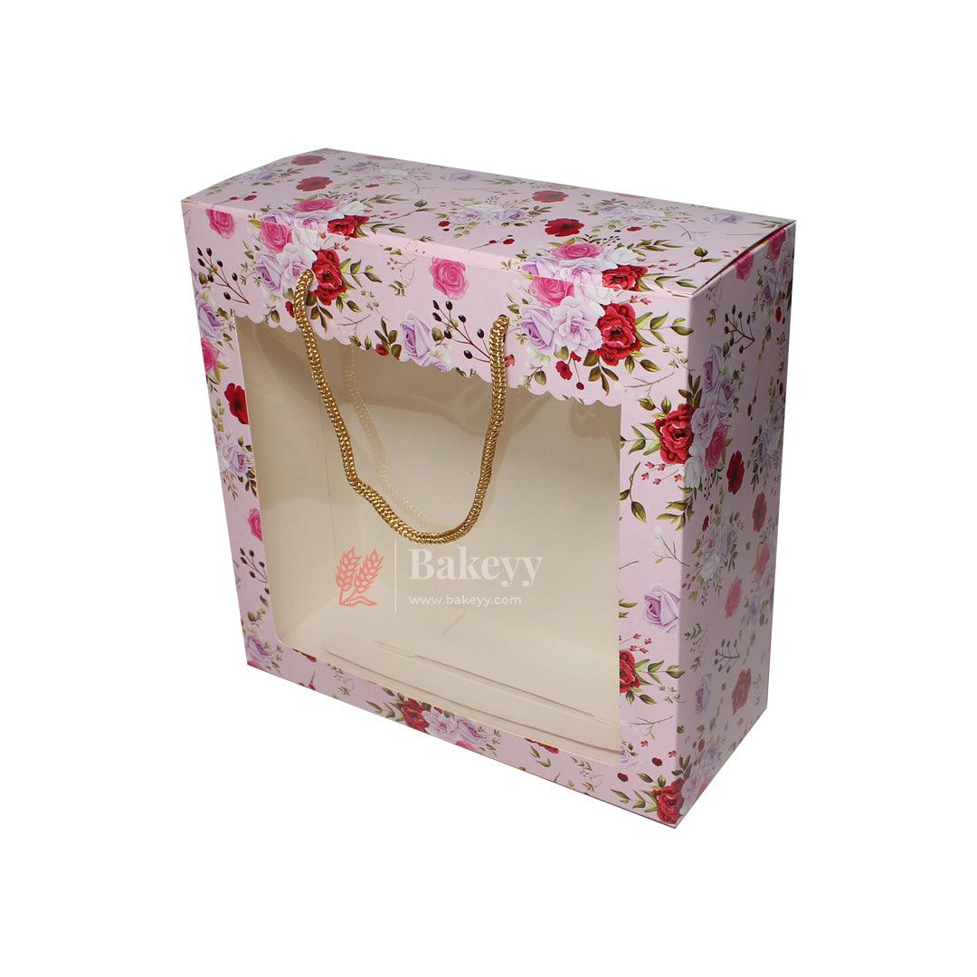 10x4x10 Inch | Hamper Box with Handle | Pack of 10 | Floral Treat Carry Box with Window |Perfect for Gifting and Valentine’s Day | - Bakeyy.com - India - 10x4x10 Inch | Hamper Box with Handle | Pack of 10 | Floral Treat Carry Box with Window |Perfect for Gifting and Valentine’s Day | - Default Title