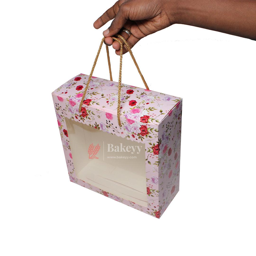 10x4x10 Inch | Hamper Box with Handle | Pack of 10 | Floral Treat Carry Box with Window |Perfect for Gifting and Valentine’s Day | - Bakeyy.com - India - 10x4x10 Inch | Hamper Box with Handle | Pack of 10 | Floral Treat Carry Box with Window |Perfect for Gifting and Valentine’s Day | - Default Title