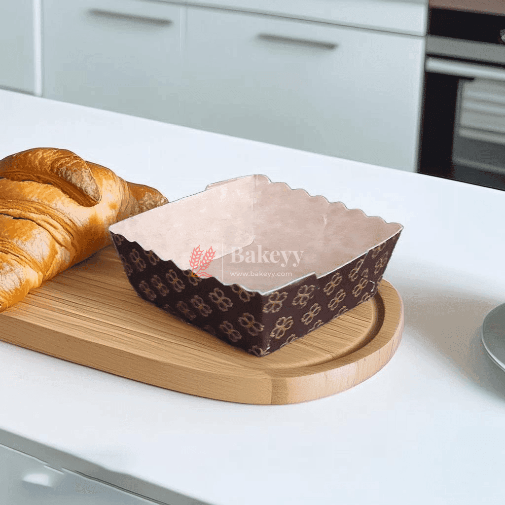 Brownie Bake N Serve Paper Trays | Pack of 50 | Floral Print Square Cups in Red, Blue & Brown for Elegant Baking & Serving - Bakeyy.com - India - Brownie Bake N Serve Paper Trays | Pack of 50 | Floral Print Square Cups in Red, Blue & Brown for Elegant Baking & Serving - Brown