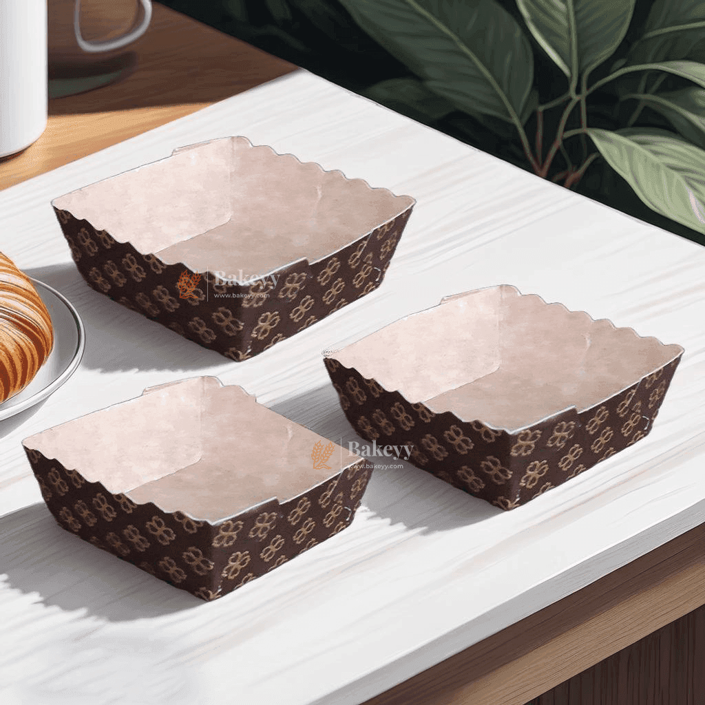 Brownie Bake N Serve Paper Trays | Pack of 50 | Floral Print Square Cups in Red, Blue & Brown for Elegant Baking & Serving - Bakeyy.com - India - Brownie Bake N Serve Paper Trays | Pack of 50 | Floral Print Square Cups in Red, Blue & Brown for Elegant Baking & Serving - Brown