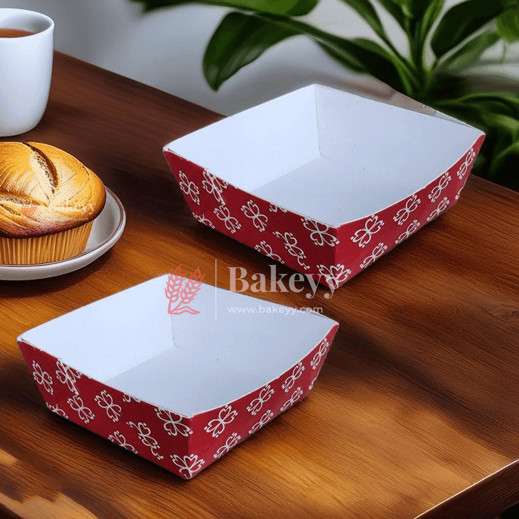 Brownie Bake N Serve Paper Trays | Pack of 50 | Floral Print Square Cups in Red, Blue & Brown for Elegant Baking & Serving - Bakeyy.com - India - Brownie Bake N Serve Paper Trays | Pack of 50 | Floral Print Square Cups in Red, Blue & Brown for Elegant Baking & Serving - Brown
