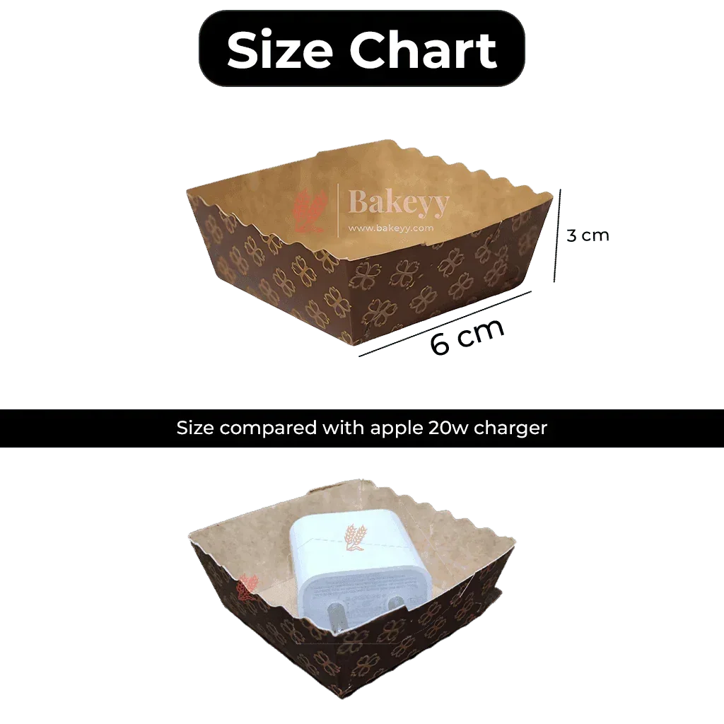 Brownie Bake N Serve Paper Trays | Pack of 50 | Floral Print Square Cups in Gold Flower Printed for Elegant Baking & Serving| - Bakeyy.com - India - Brownie Bake N Serve Paper Trays | Pack of 50 | Floral Print Square Cups in Gold Flower Printed for Elegant Baking & Serving| - Default Title