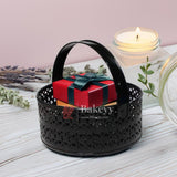 Hamper Basket For Gifting Round | Elegant & Durable Black Metal Hamper Basket with Handle | Black Colour