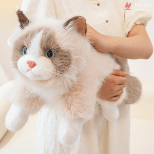 Person holding a plush cat toy with a soft white and brown color scheme.
Cute Plush Cat Backpack | Meow Sound Interactive | Wearable Storage Soft Backpack Toy | Pack of 1