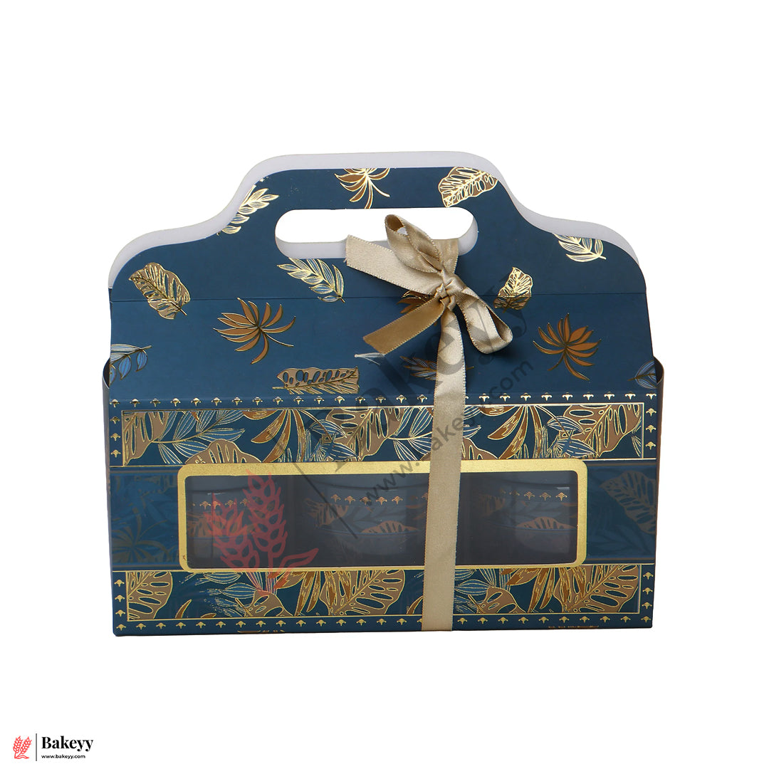 10x9x3.75 Inge Premium Navy Blue & Gold Gift Box with 3 Tins | Luxury Festive Hamper Packaging | Pack Of 10