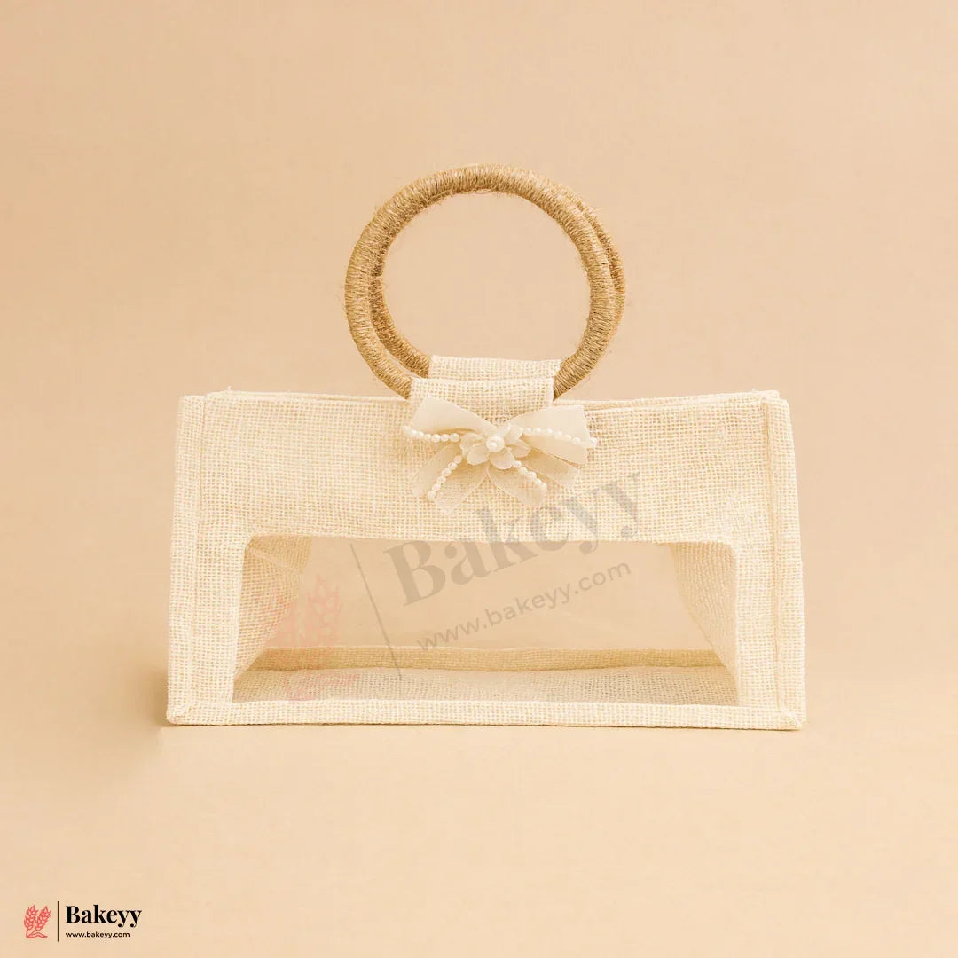 11x4x6 inch 3 Jar Premium Empty Jute Gift Bag with Window & Round Handle – Elegant Bow Design – Pack Of 1 - Bakeyy.com - India - 11x4x6 inch 3 Jar Premium Empty Jute Gift Bag with Window & Round Handle – Elegant Bow Design – Pack Of 1 - Default Title