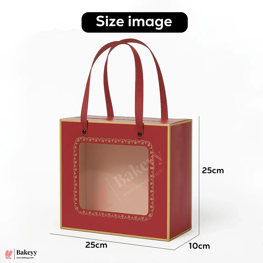 2 in 1 Premium Sparkle Red Window Gift Bag Come Box | 25x25x10cm | Pack Of 10