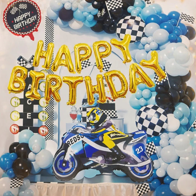 Complete racing theme decoration kit
Mix of foil and latex balloons for layered decor
Ideal for bike, car, and racing themed birthdays
Perfect for wall backdrops, cake tables, and photoshoots