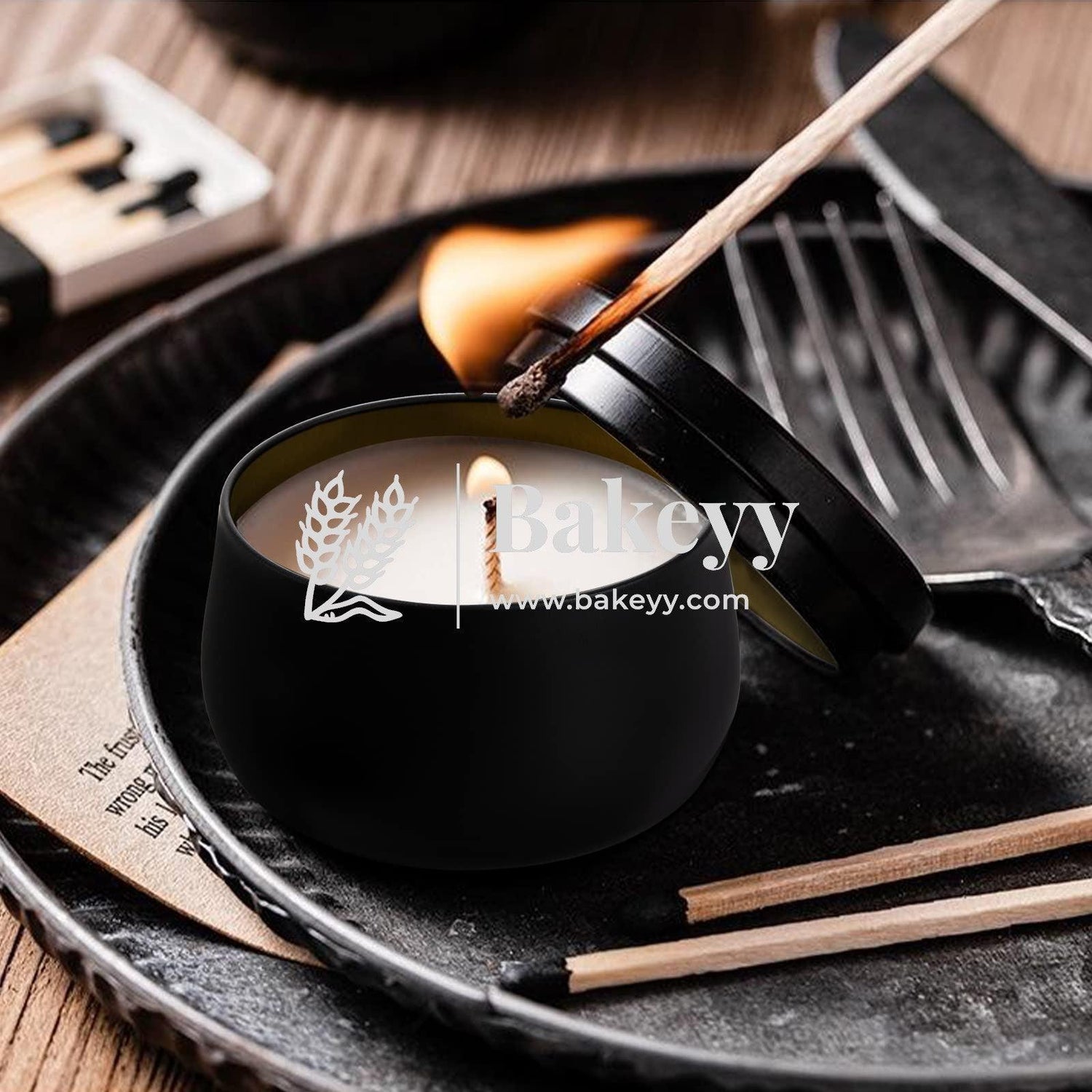 Black Candle Tin Box | Empty Decorative Tin Box | Chocolate Box | Candy Box | Gift Box | Pack Of 8 - Bakeyy.com - India - Black Candle Tin Box | Empty Decorative Tin Box | Chocolate Box | Candy Box | Gift Box | Pack Of 8 - Pack of 8