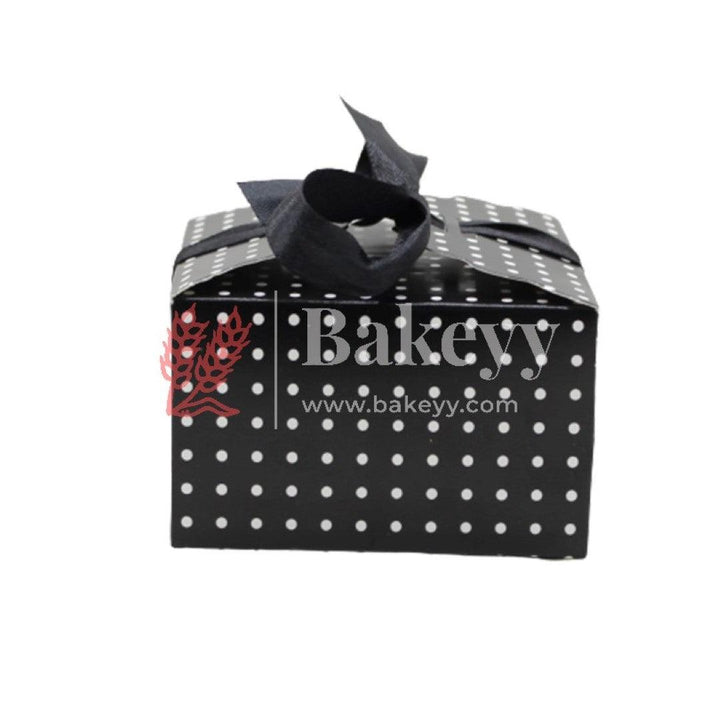 Black with White Small Dotted Small Gift Box, Cute Kraft Paper Gift Boxes with Brown Ribbon, Wedding Favour Boxes, Kraft Brown Gift Box for Party, Wedding, Gifts | Pack Of 10 - Bakeyy.com