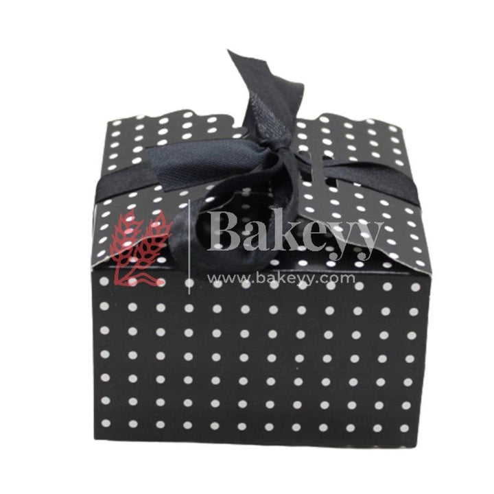 Black with White Small Dotted Small Gift Box, Cute Kraft Paper Gift Boxes with Brown Ribbon, Wedding Favour Boxes, Kraft Brown Gift Box for Party, Wedding, Gifts | Pack Of 10 - Bakeyy.com