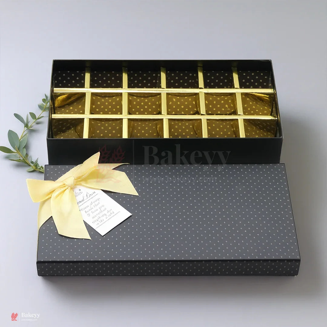 18 Cavity Hard Chocolate Box | Black Polka Dot Colour