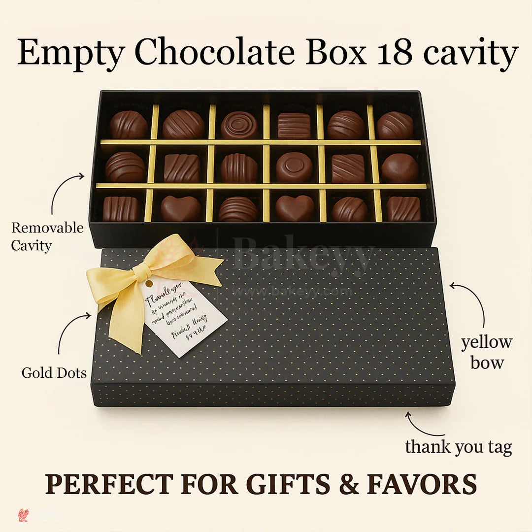 18 Cavity Hard Chocolate Box | Black Polka Dot Colour