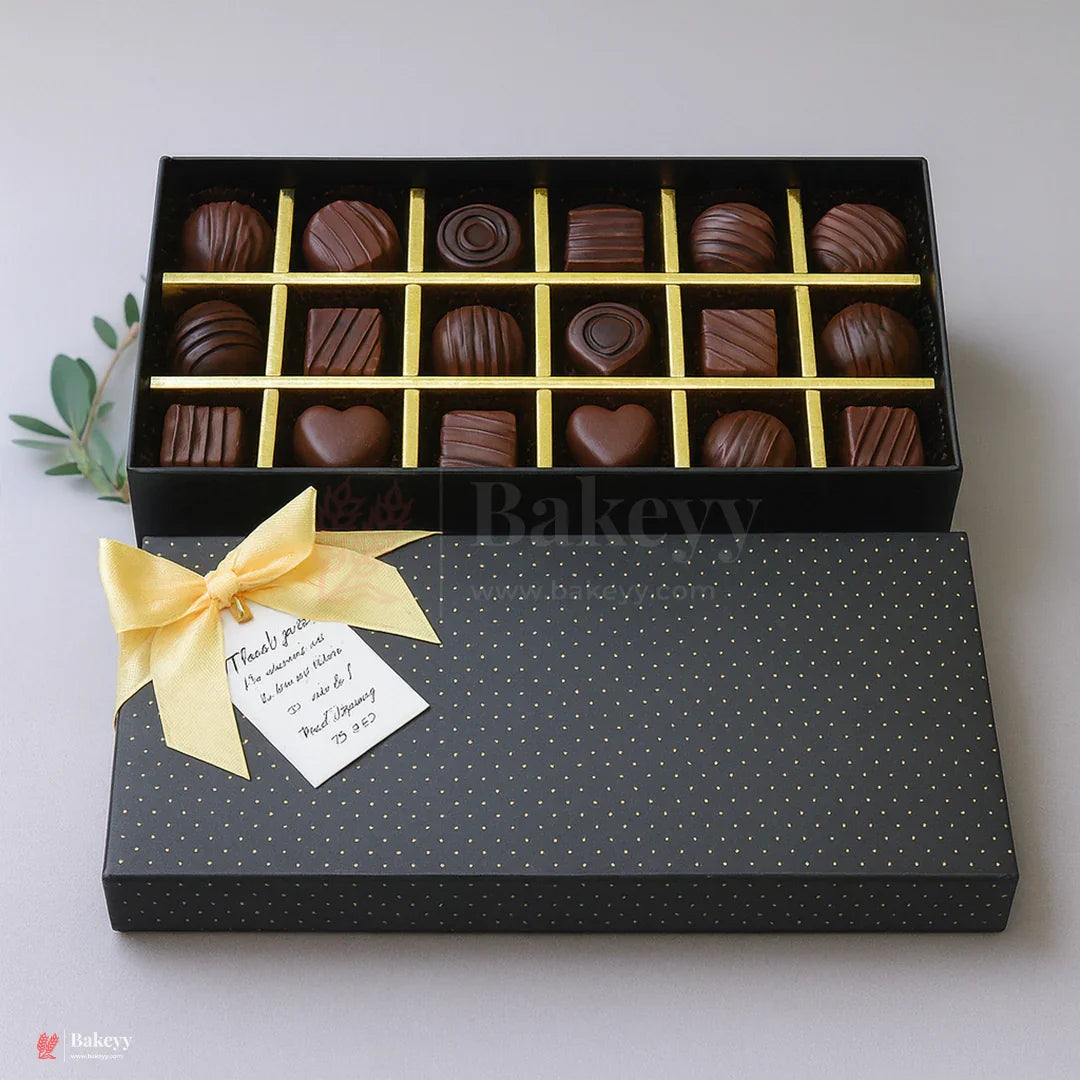 18 Cavity Hard Chocolate Box | Black Polka Dot Colour