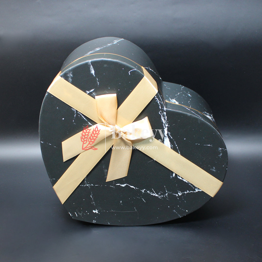 Heart-Shaped Gift Box with Marble Design and Golden Ribbon |White | Black |Pink |(Large) - Bakeyy.com - India - {{ variant.name }}