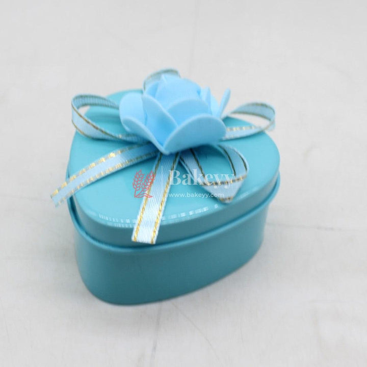 Blue Heart Empty Decorative Tin Box | Gift Box | Chocolate Box | Sweet Box | Jewellery Box | Luxury Box | Pack of 18 - Bakeyy.com